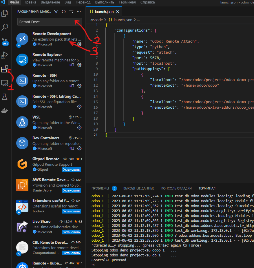 Установка расширения Remote Development