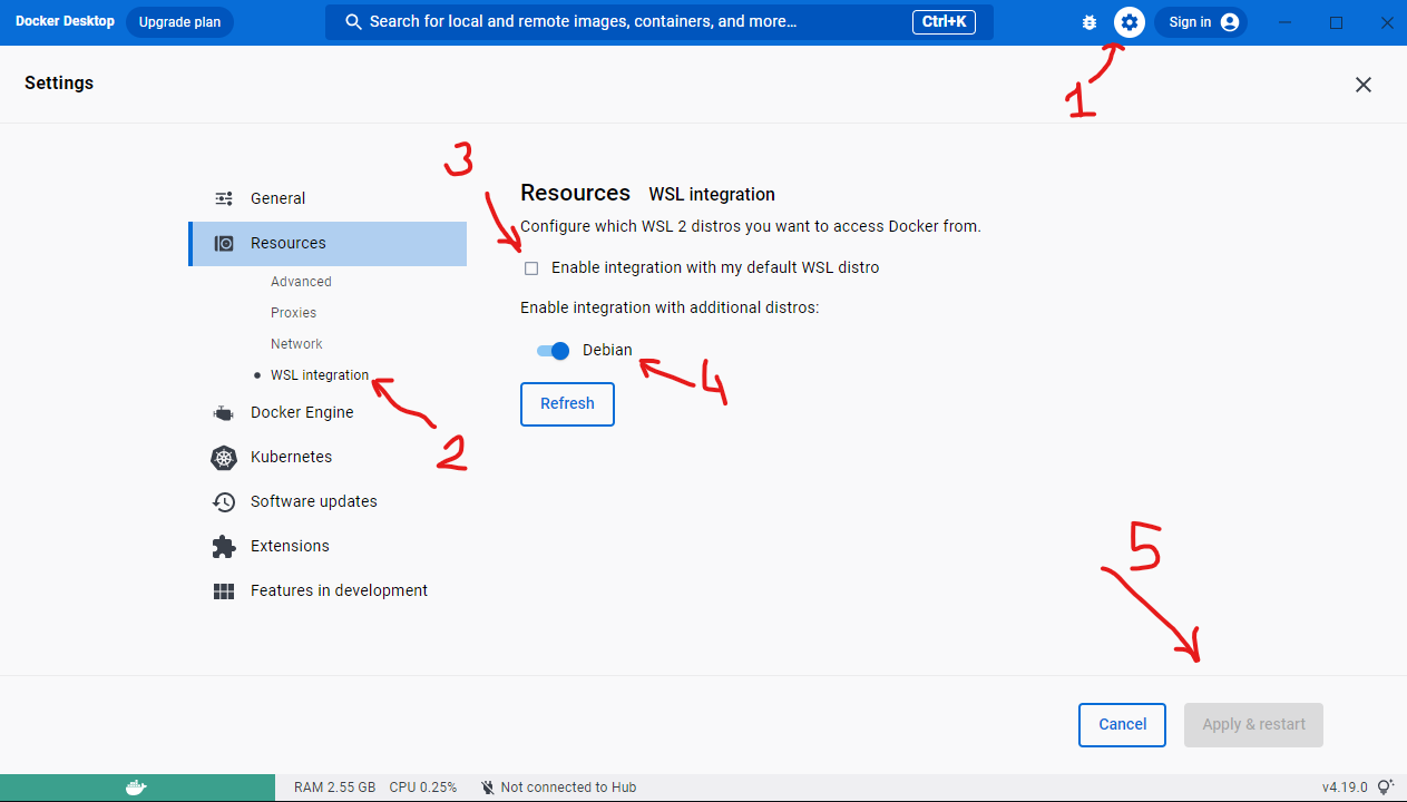 WSL Integration settings in Docker Desktop